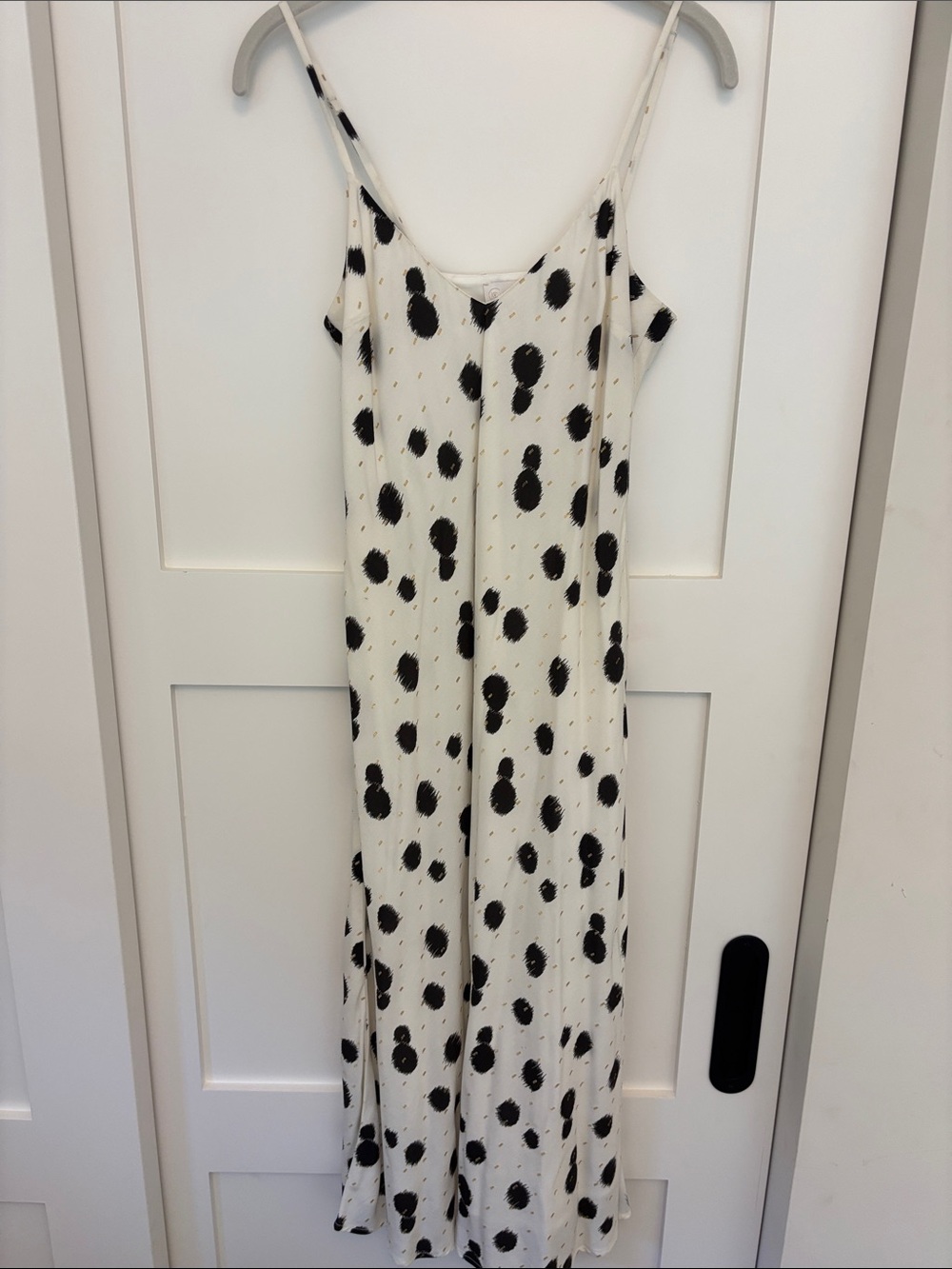 White Spotted Slip Dress with Black Dot Print and Gold Shimmer Detail